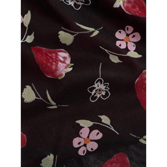 Plus Size Women's Camisole Mesh Lace Strawberry Print Sleeveless Slim Fit - Picture 7 of 7